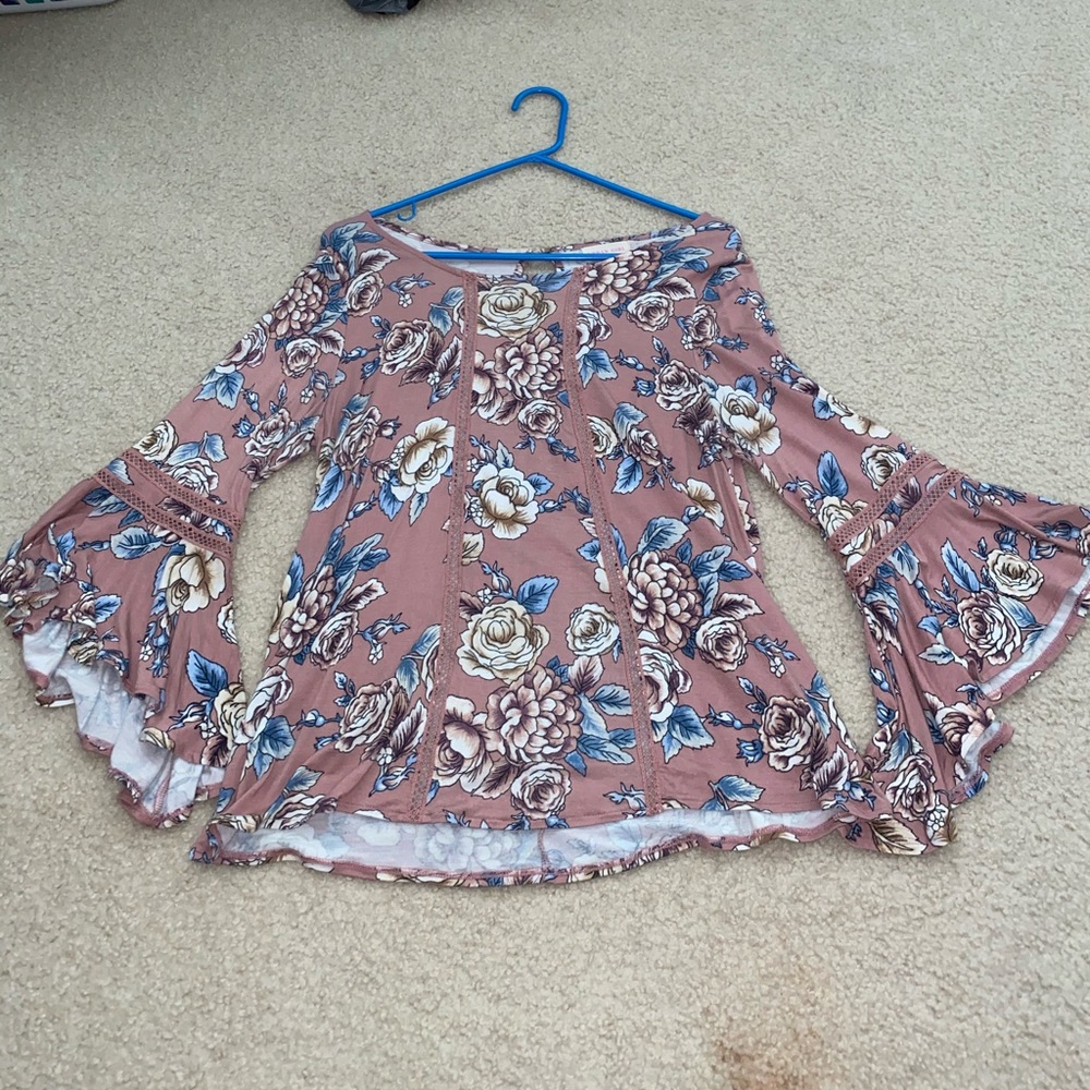 dusty rose floral long sleeved top